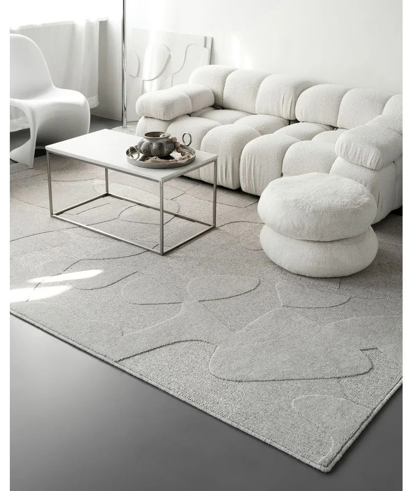 Tappeto in lana grigio chiaro 133x190 cm Morphic Botanica - Agnella