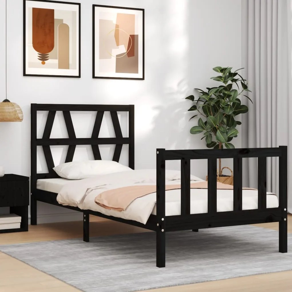 Giroletto con testiera nero 2ft6 small single in legno massello