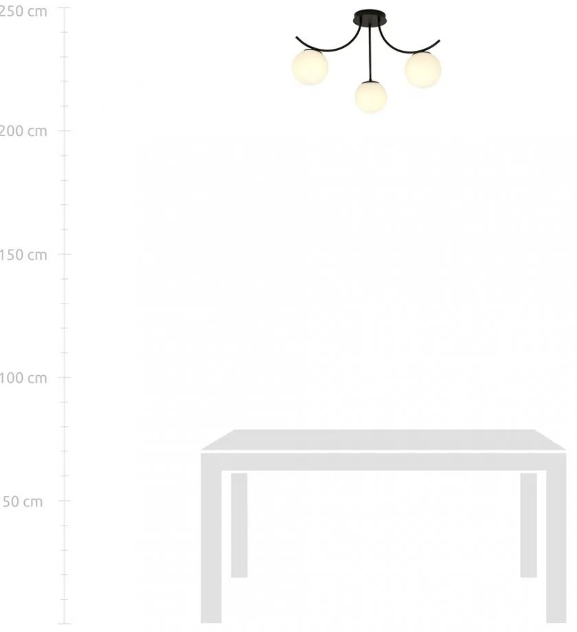 Lampadario da Soffitto in Acciaio e Vetro BOSTON 3 Nero 3xE14 Colore delle Sfere Bianco