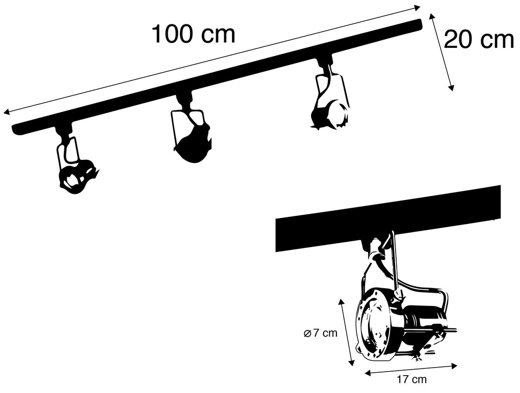 Sistema di illuminazione a binario moderno con 3 faretti in acciaio monofase - Iconic Suplux