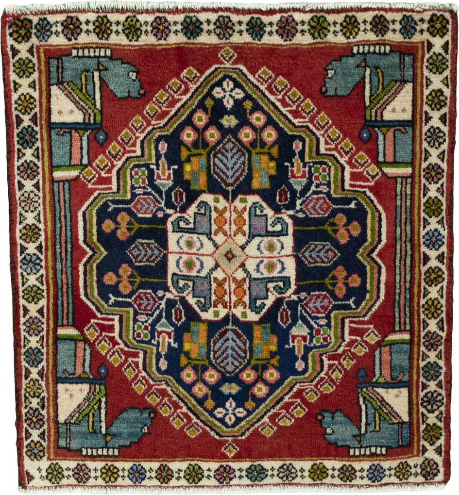 Shiraz Tappeto 60 x 60 Rosso (Iran) Annodato A Mano