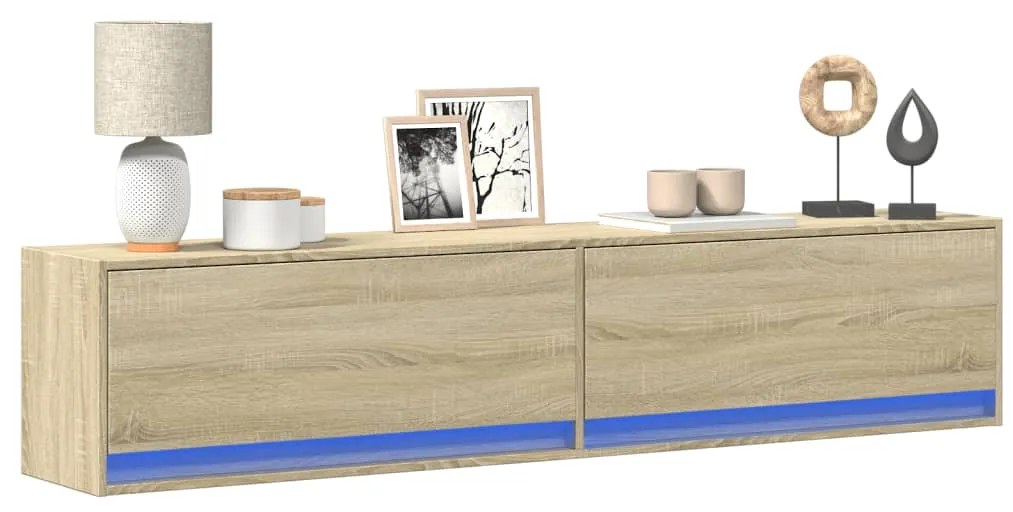 Mobile Tv A Parete Con Led Rovere Sonoma 180x31x38 Cm /
