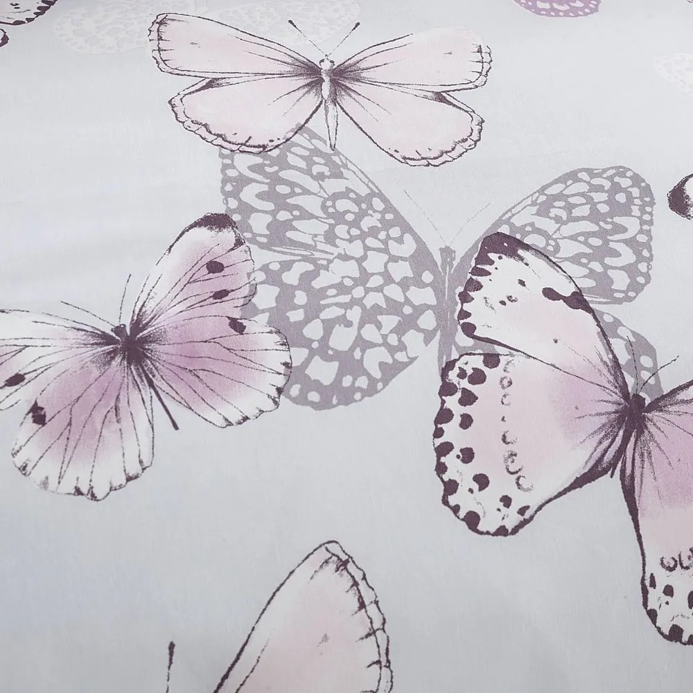 Set copripiumino e federa rosa e grigio chiaro per letto matrimoniale e per letto esteso 230x220 cm Scatter Butterfly – Catherine Lansfield