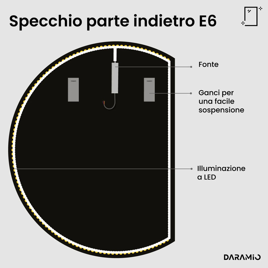 Specchio a mezzaluna con luce LED E6
