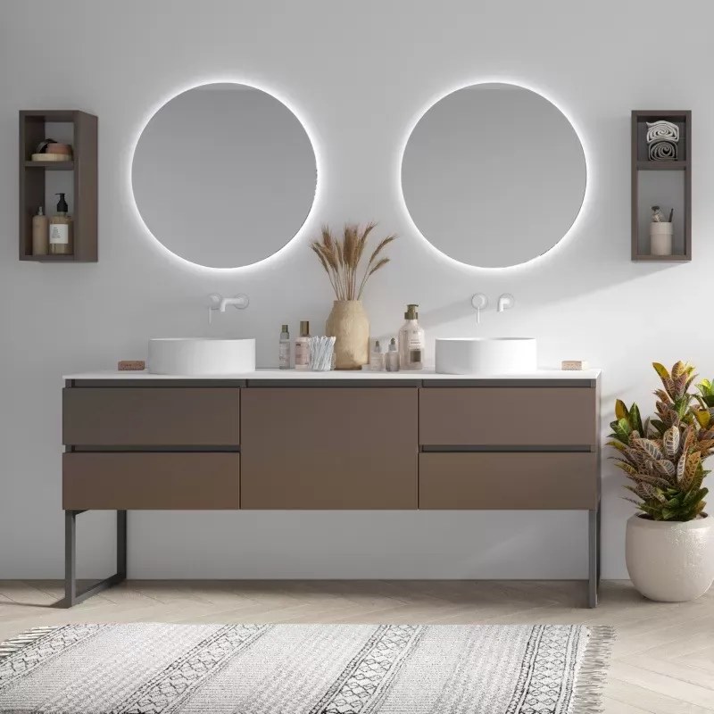 Mobile bagno a terra 180 cm con piano bianco solid surface e 5 cassetti SP-180SS5 - KAMALU