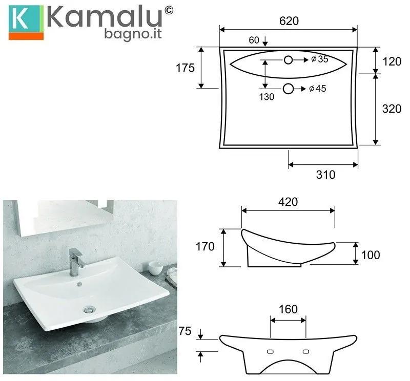Kamalu - lavabo da appoggio moderno 60cm linea litos-t160
