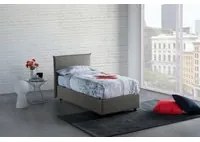 Letto singolo Cassiopea, Letto contenitore con rivestimento in tessuto, Made in Italy, Apertura frontale, adatto per materasso cm 80x200, Grigio