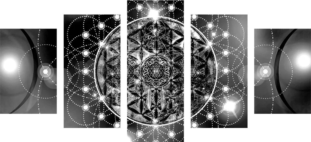 Quadri 5 pezzi – Mandala affascinante in bianco e nero