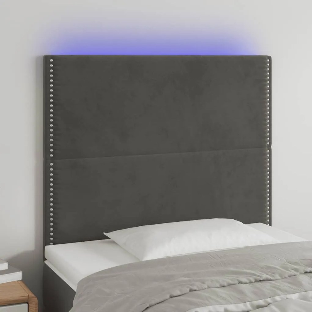 Testiera A Led Grigio Scuro 80x5x118/128 Cm İn Velluto /