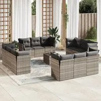 Set Divani Giardino 13 pz con Cuscini Grigio Chiaro Polyrattan 3249181