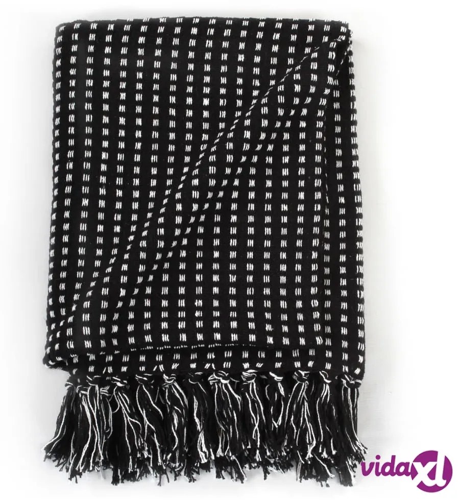 vidaXL Copriletto in Cotone a Quadri 220x250 cm Nero