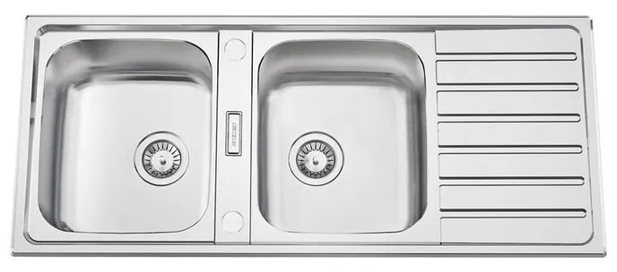 Lavello semincasso 2 vasche con gocciolatoio laterale destro o sinistro RODI Urban 116 inox L 50 x L 116 x P 20 cm argento