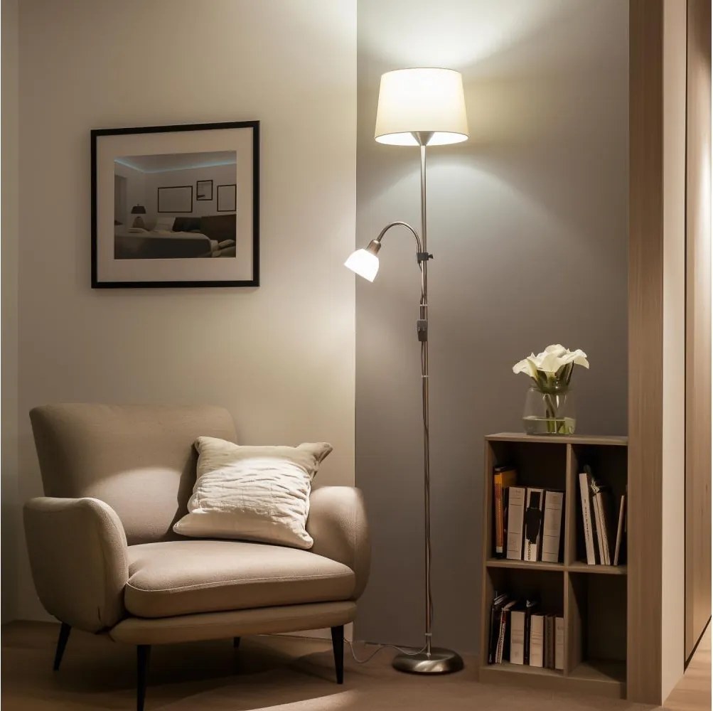 Brilagi - Lampada da terra CERIA 2 in 1 1xE27/100W/230V + 1xE14/25W cromo opaco/beige