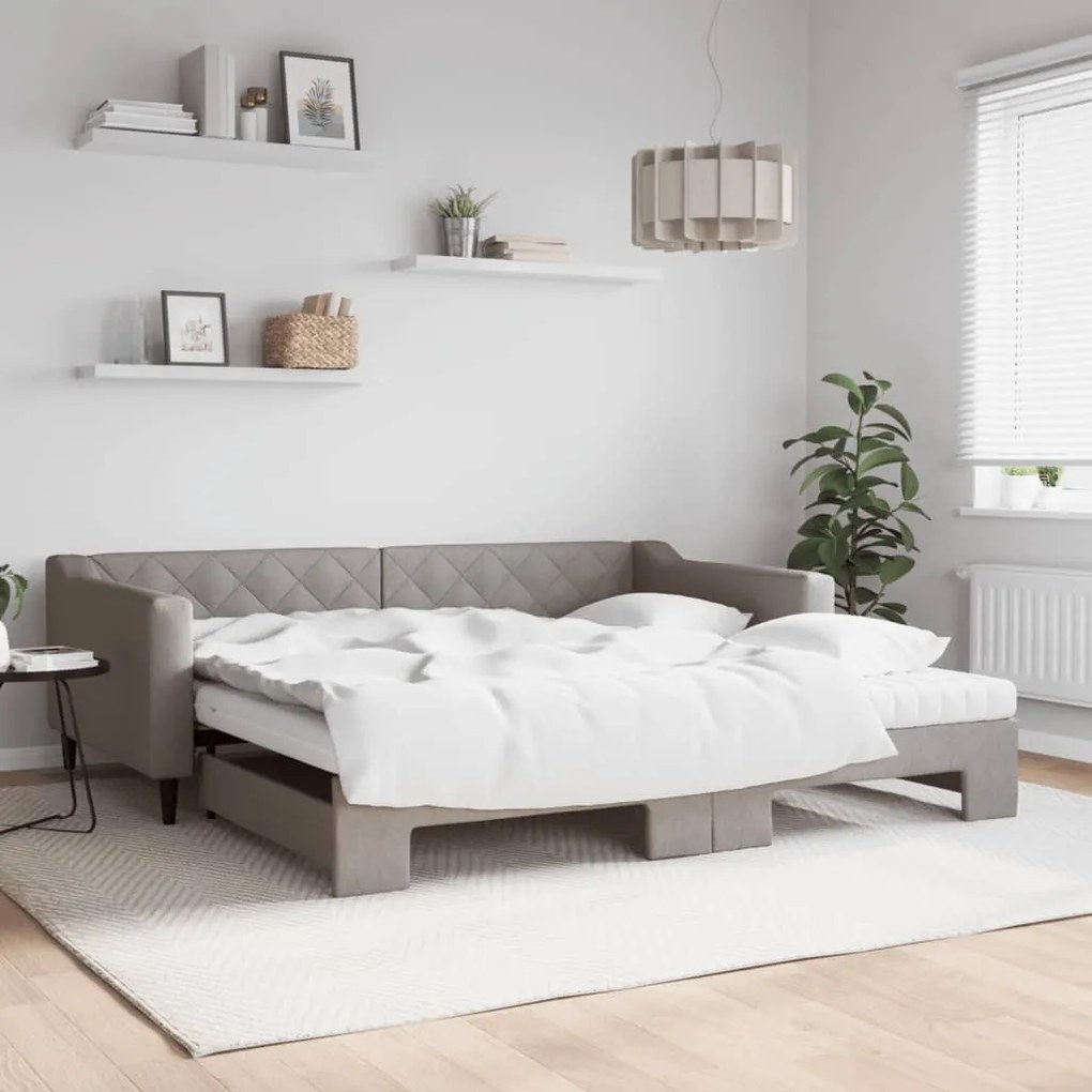 Divano Letto Estraibile Con Materassi Tortora 100x200cm Tessuto /