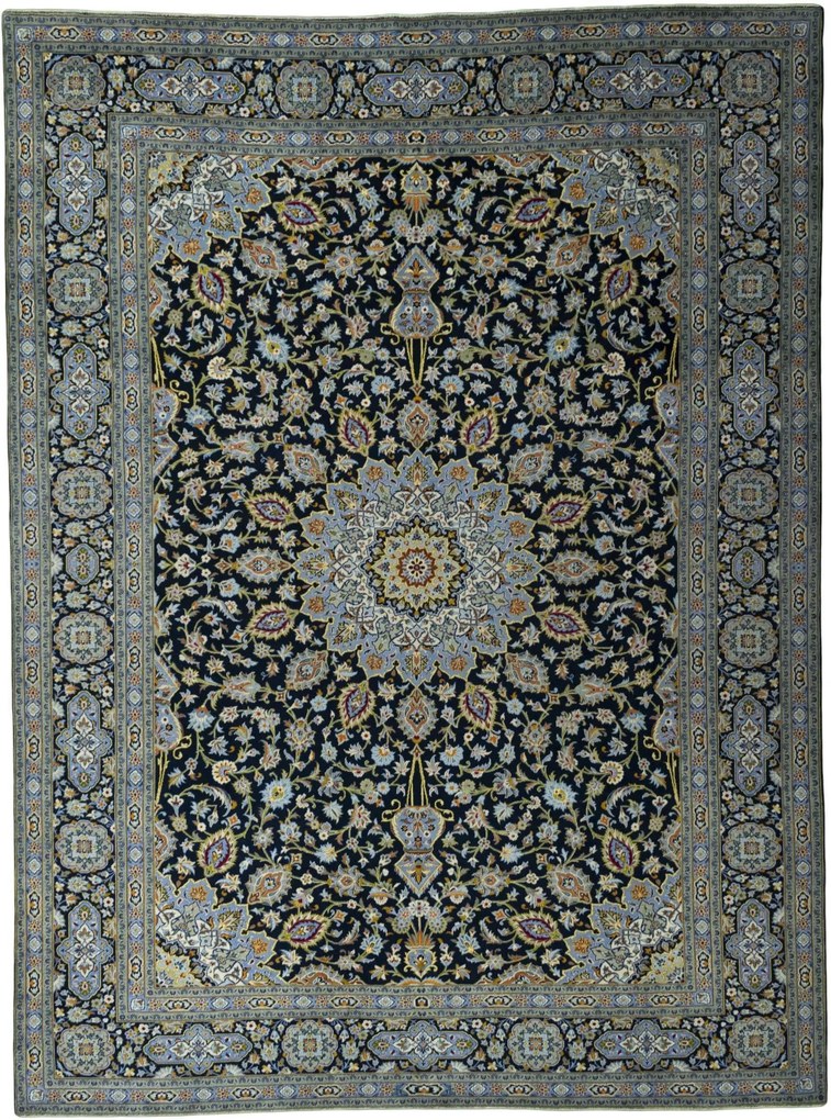 Kashan Tappeto persiano 410 x 310 Blu (Iran) Annodato A Mano
