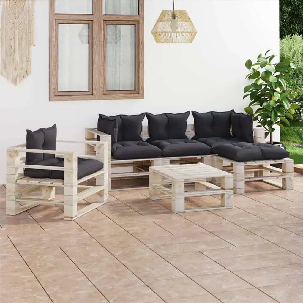 Set divani da giardino pallet 6 pz con cuscini in legno di pino