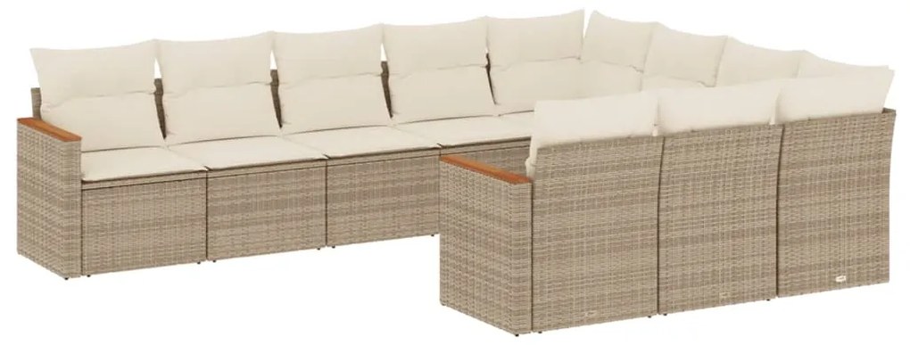 Set Divano da Giardino 10 pz con Cuscini Beige in Polyrattan