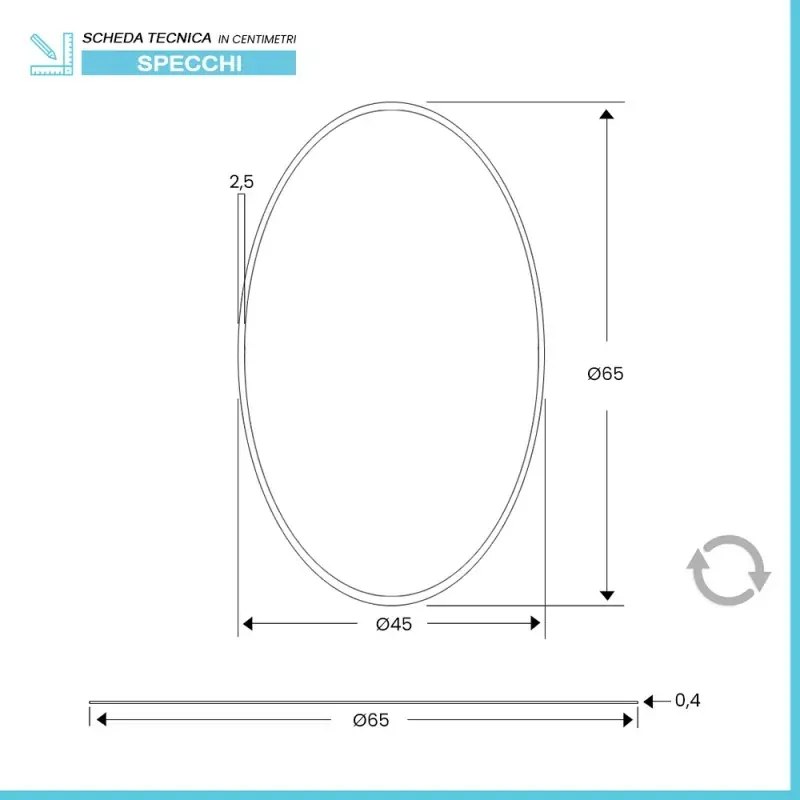 Specchio bagno ovale 45x65 cm reversibile con bisellatura 2,5 cm