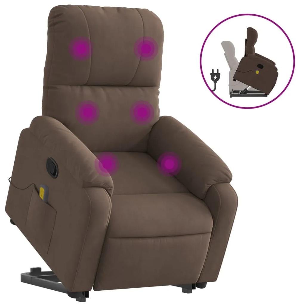 Poltrona alzapersona reclinante massaggiante marrone microfibra