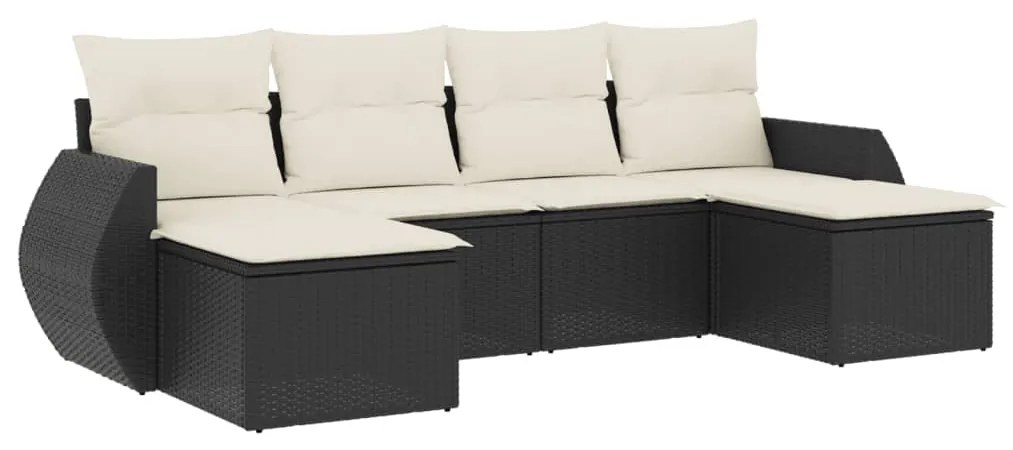 Set divano da giardino 6 pz con cuscini nero in polyrattan