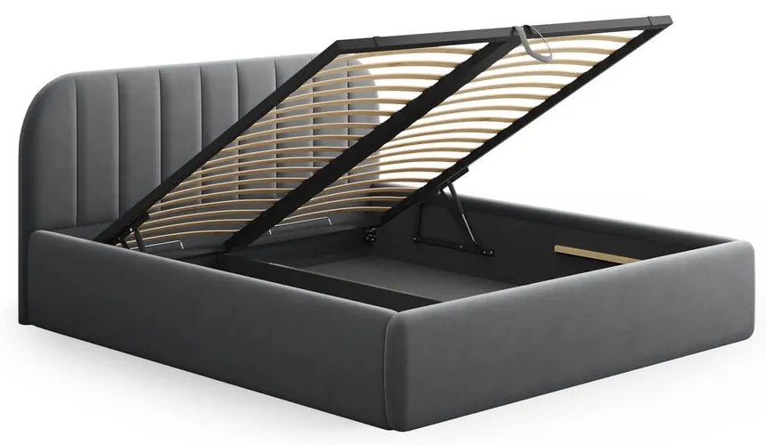 Letto matrimoniale imbottito grigio con contenitore con rete inclusa 180x200 cm Juno – Windsor &amp; Co Sofas
