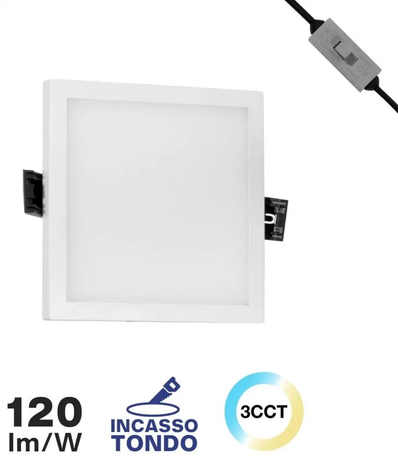 Pannello LED 8W da incasso Quadrato, Foro Tondo Ø75mm, CCT Colore Bianco Variabile CCT
