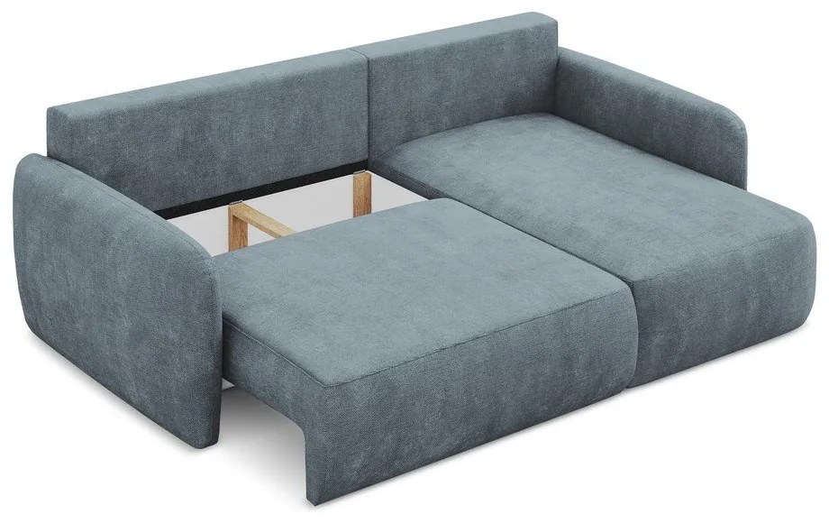 Divano angolare blu polveroso allungabile/con contenitore (con penisola a destra/con chaise lounge) con rivestimento in ciniglia Lilo – Makamii
