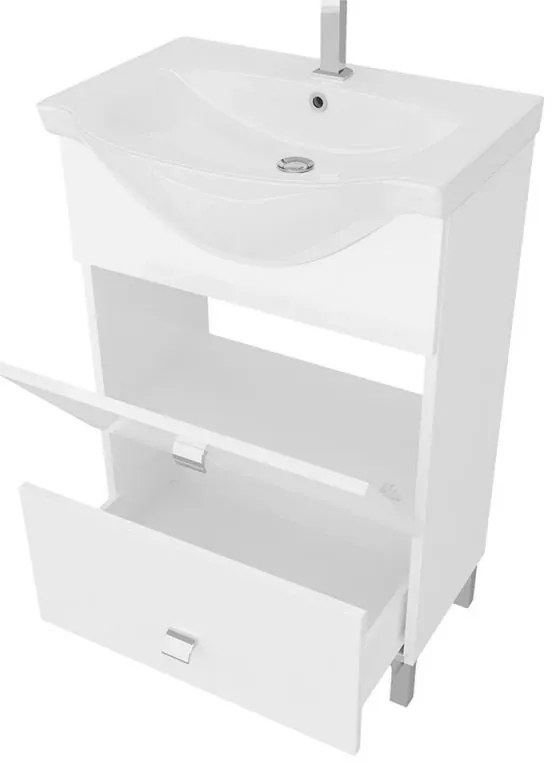 Mobile bagno a terra 55 cm Creta bianco lucido completo di specchio