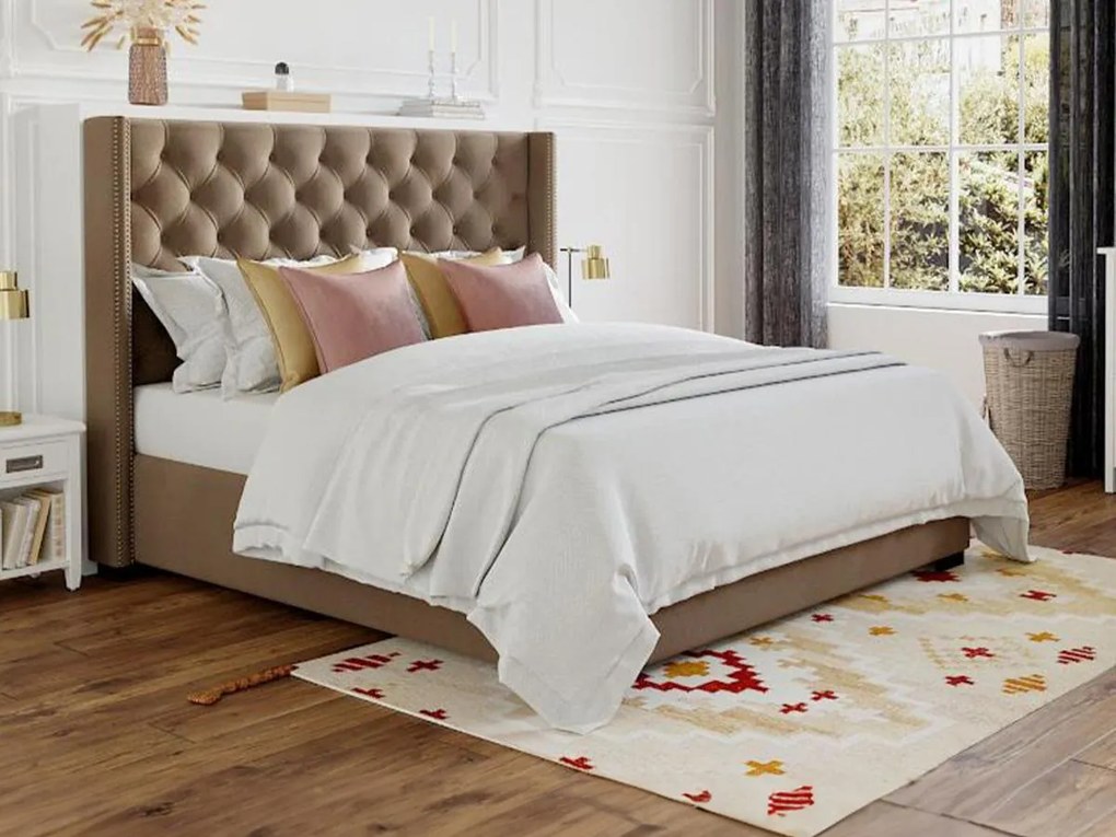 Letto matrimoniale con testiera capitonné 160 x 200 cm in Tessuto Beige - MASSIMO