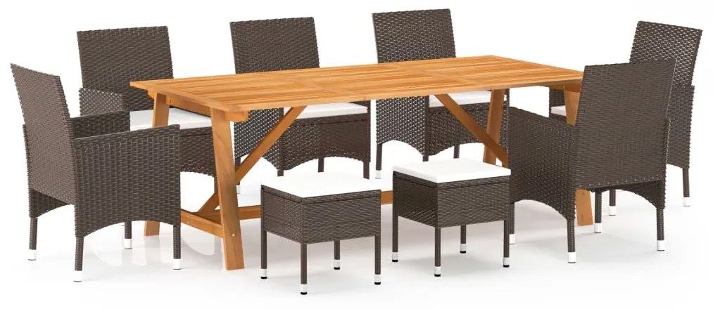 Set mobili da pranzo per giardino 9 pz marrone