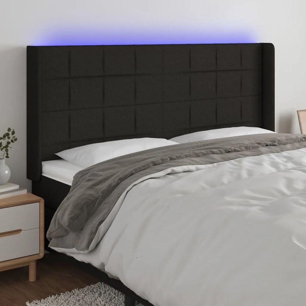 Testiera A Led Nera 183x16x118/128 Cm İn Tessuto /