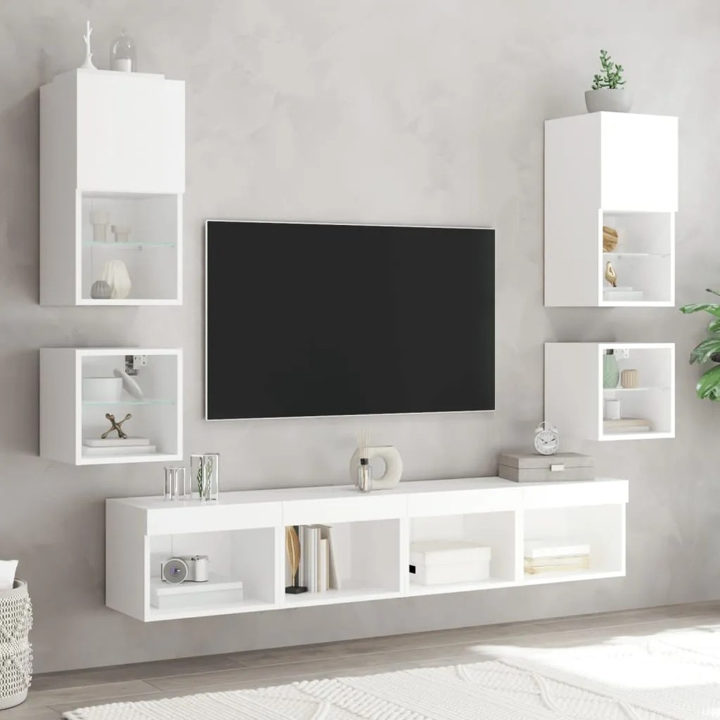 Mobile tv a parete con luci led bianco 30x28,5x30 cm