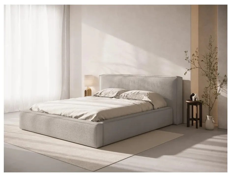 Letto matrimoniale imbottito grigio chiaro con contenitore con rete inclusa 200x200 cm Simon Olivia – Micadoni