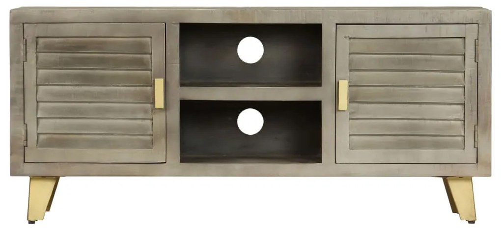 Mobile tv legno massello di mango grigio e ottone 110x30x48cm