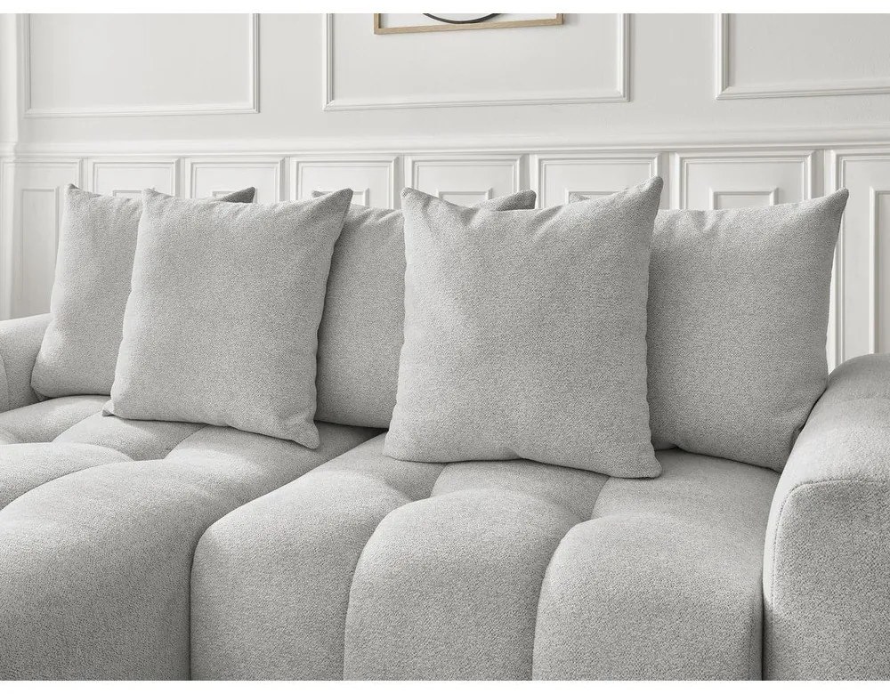 Divano angolare grigio chiaro allungabile/con contenitore (con penisola a sinistra/con chaise lounge) con rivestimento in ciniglia Roxelane – Bobochic Paris