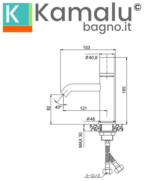 Kamalu - Miscelatore lavabo cromo con dettaglio in marmo nero | MARMO-NERO