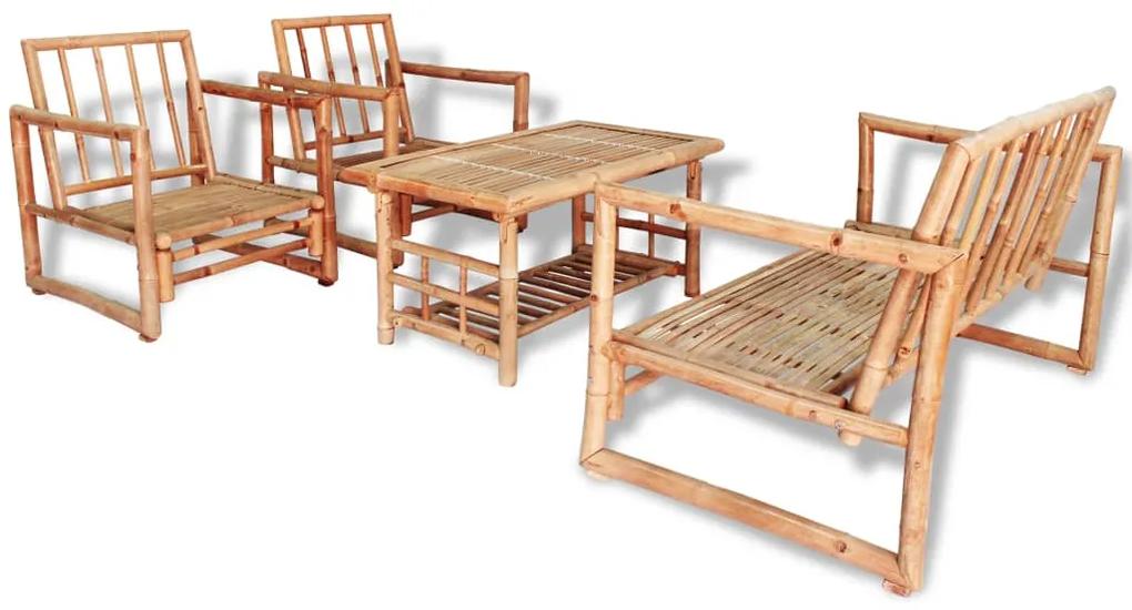 Set divani da giardino 4 pz con cuscini in bambù