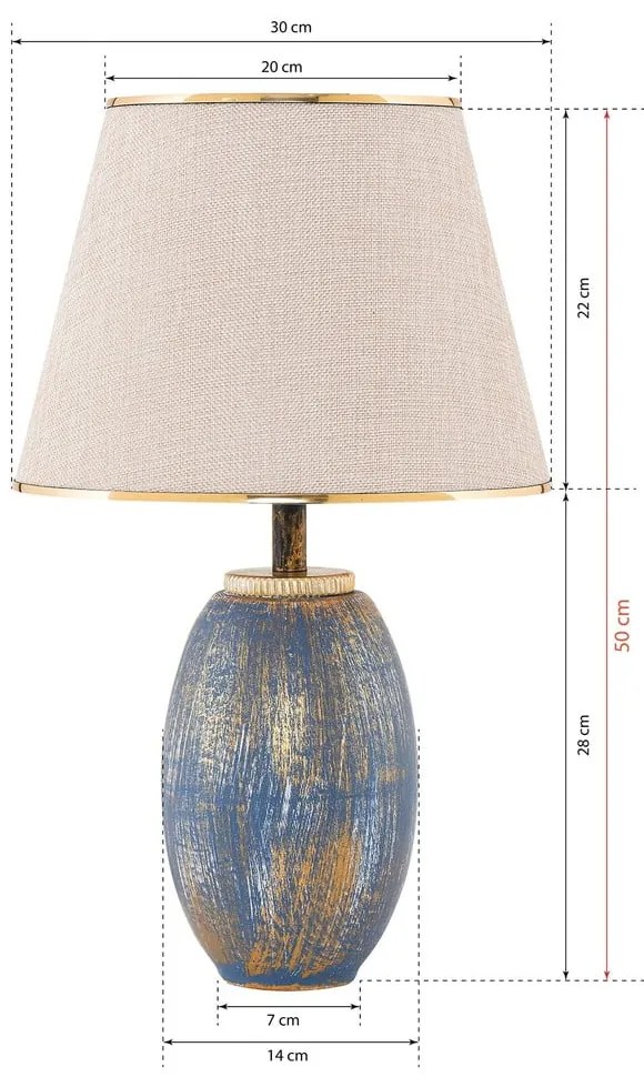 Lampada da tavolo blu e color crema con paralume in tessuto (altezza totale 50 cm) Yakamoz – Opviq lights