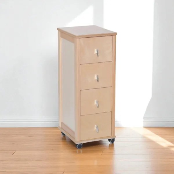 Carrello cassettiera POKERINO in legno a 4 cassetti NATURALE
