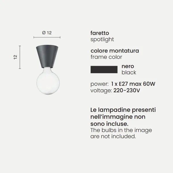 Lampada faretto da interno 12x12 cm FOG in alluminio verniciato Nero