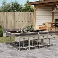 Set Pranzo da Giardino 9pz con Cuscini Grigio Chiaro Polyrattancod mxl 114051