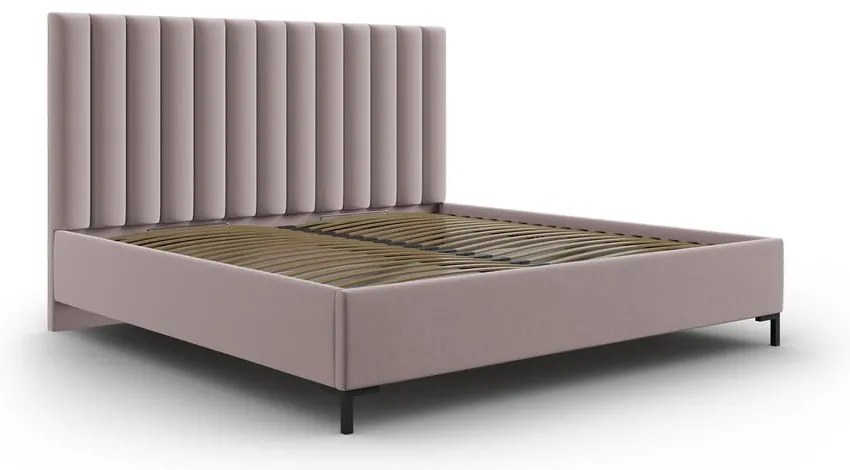 Letto matrimoniale imbottito rosa chiaro con contenitore con griglia 140x200 cm Casey - Mazzini Beds