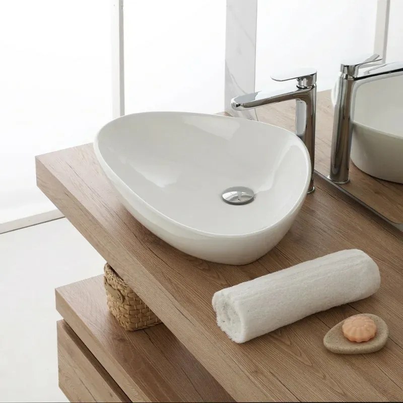 Ciotola da appoggio in ceramica 59x39 cm triangolare bianco lucido