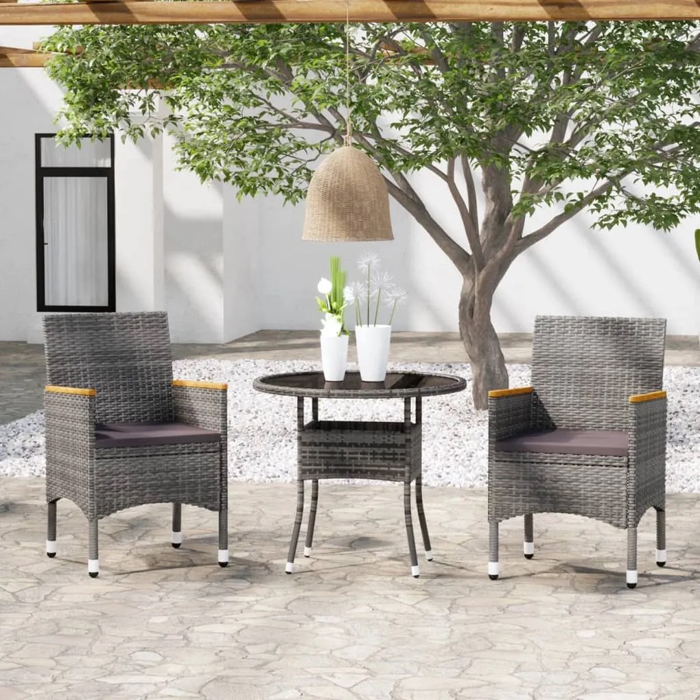 Set Da Pranzo Per Giardino 3 Pz İn Polyrattan Grigio /
