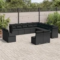 Set Divani da Giardino 13pz con Cuscini Nero in Polyrattan 3218485