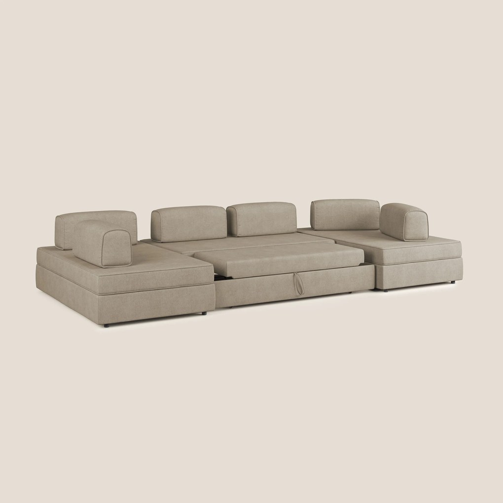 Liberty divano panoramico con pouf estraibile e schienali movibili in tessuto morbido impermeabile T02