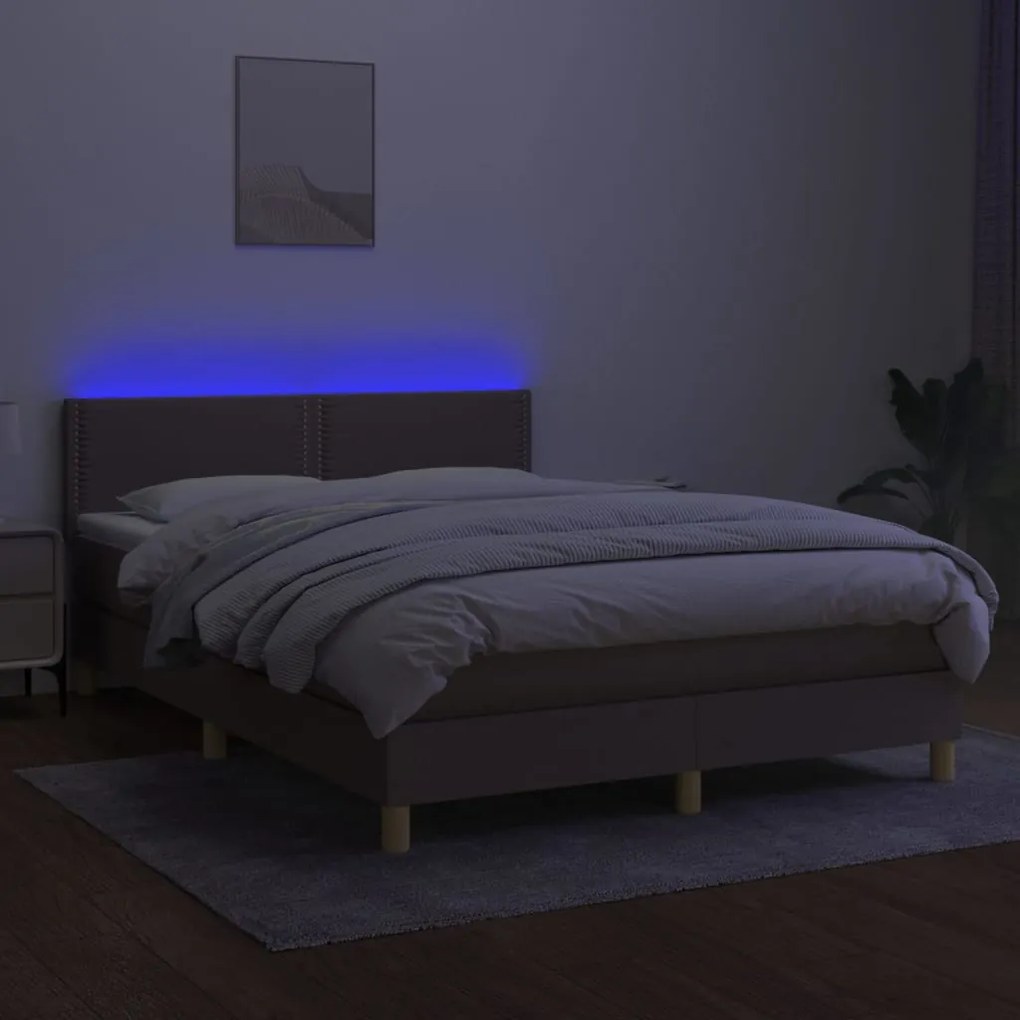 Letto a molle con materasso e led tortora 140x190 cm in tessuto