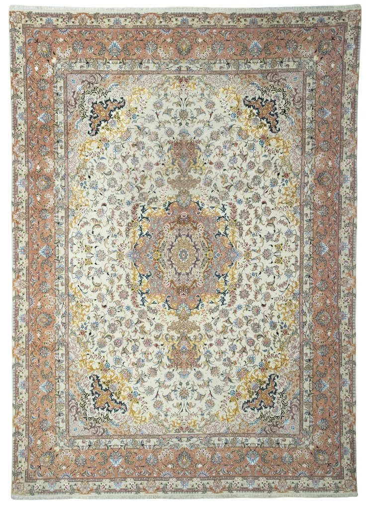 Tabriz Tappeto 410x290 Beige (Iran) Annodato A Mano