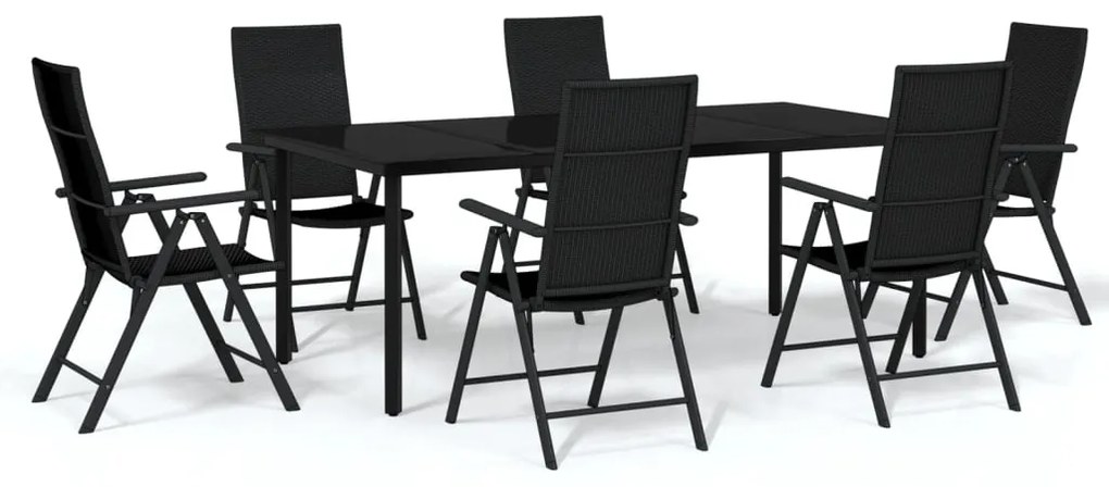 Set mobili da pranzo per giardino 7 pz nero