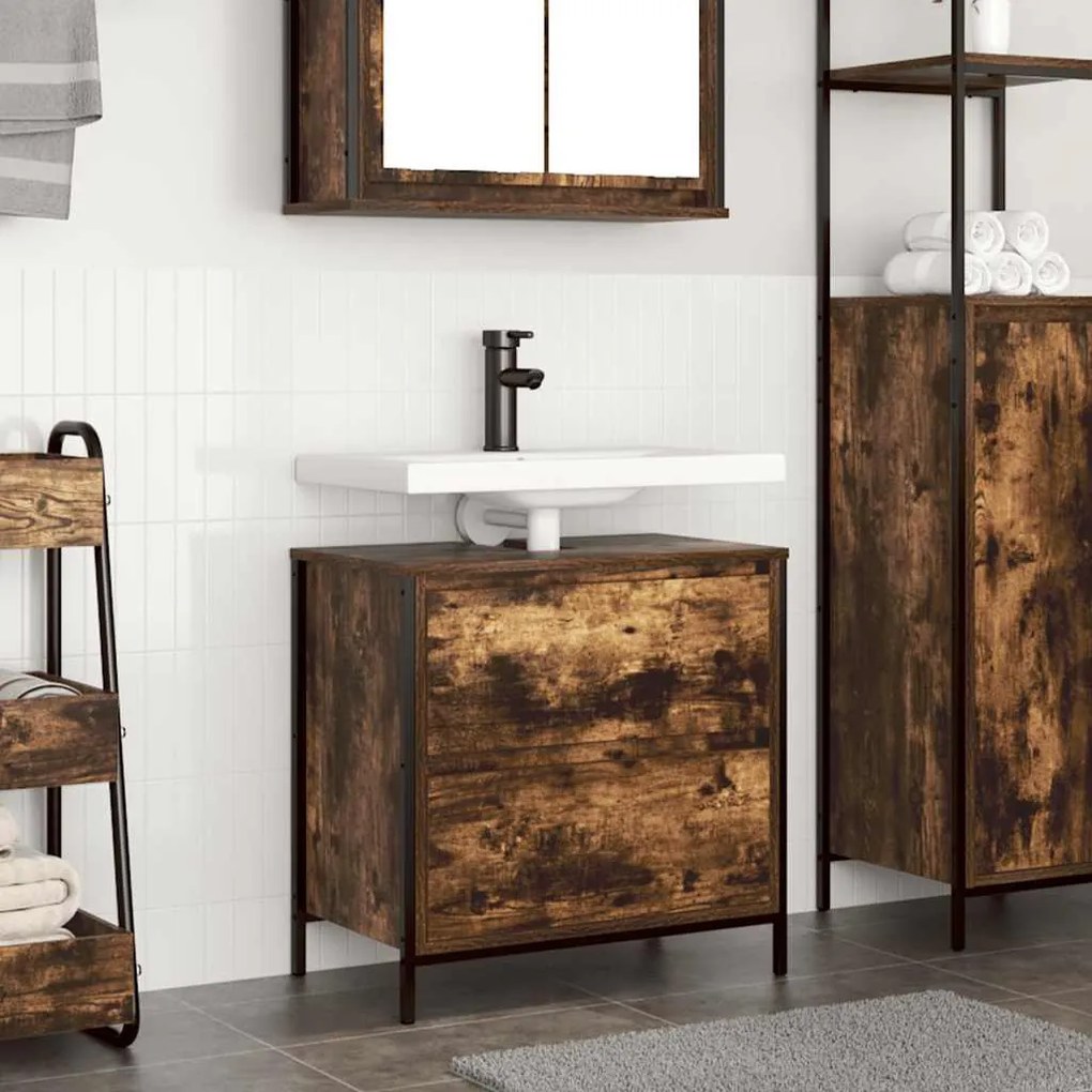Mobile Lavabo Da Bagno Con Cassetti Rovere Fumo 60x34,5x60 Cm /